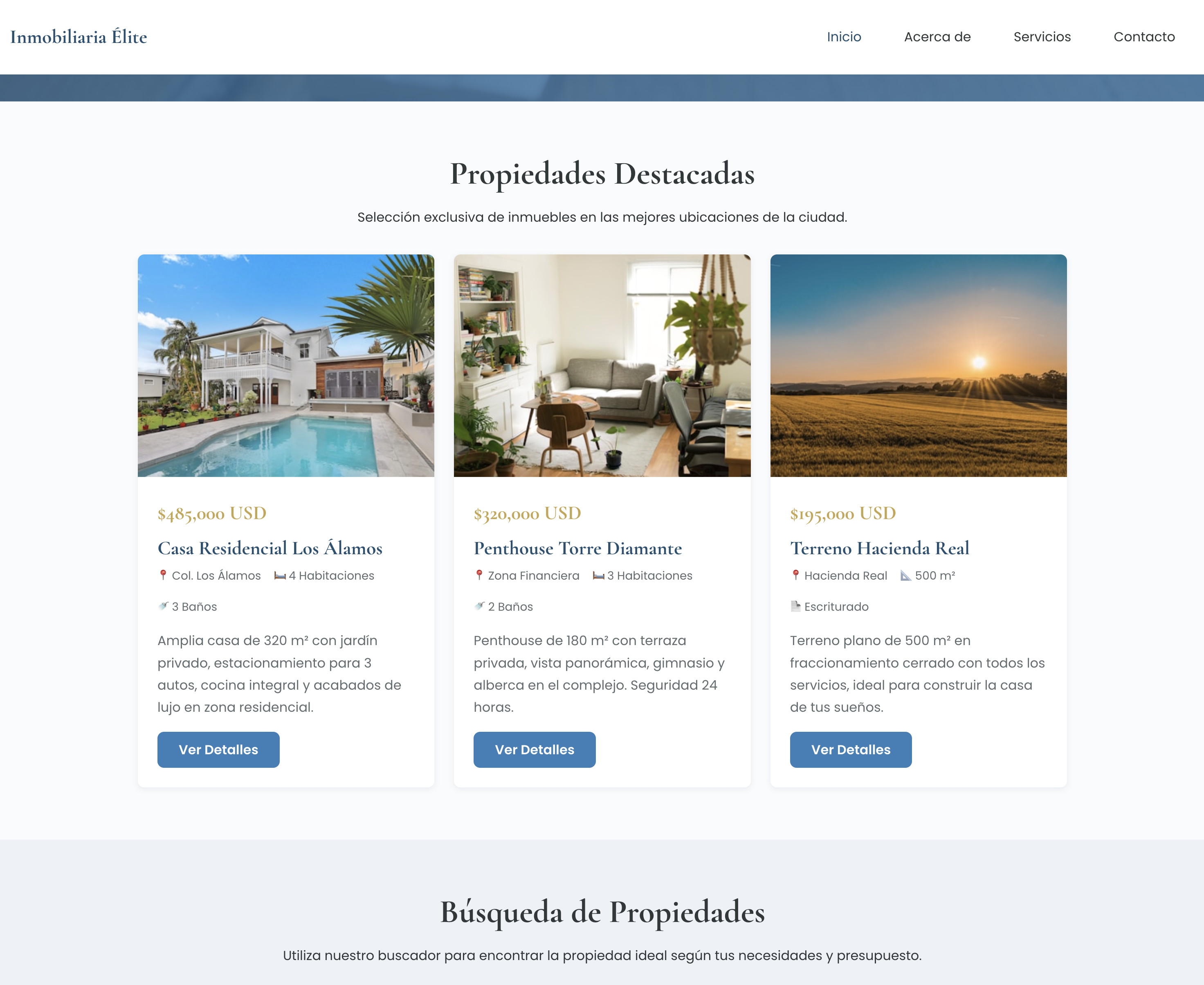 Plantilla web para Bienes Raíces