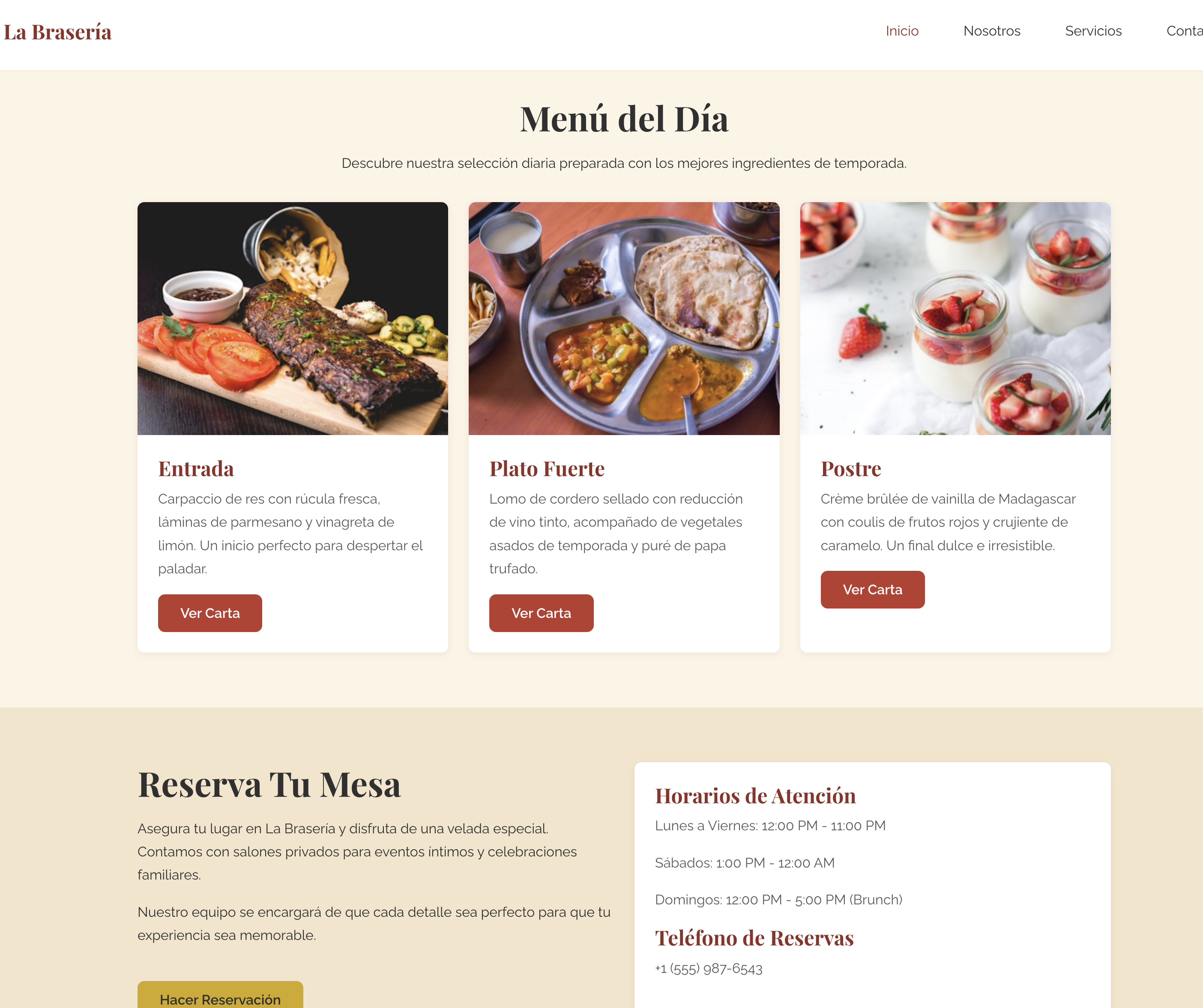 Plantilla web para Restaurante y Gastronomía