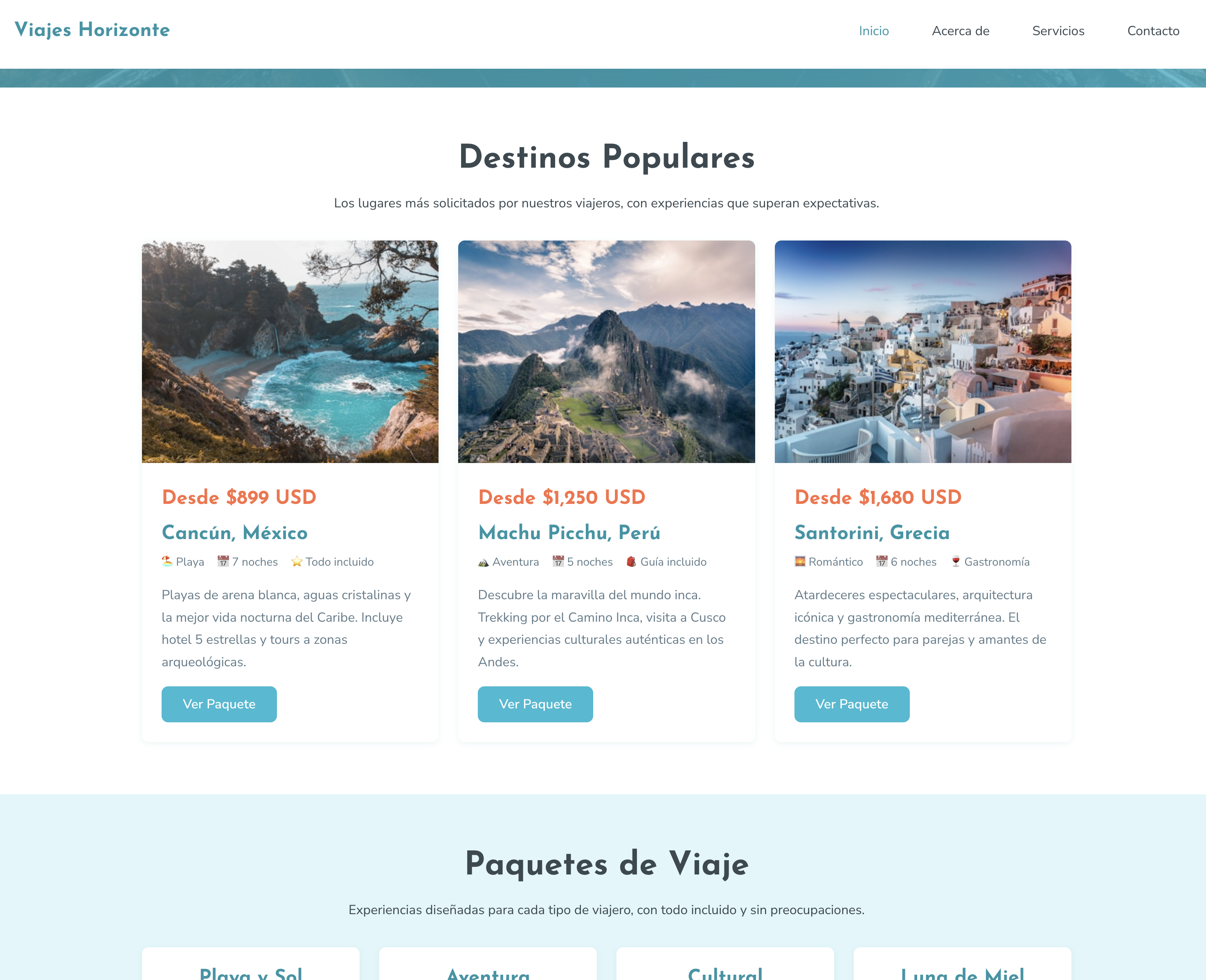 Plantilla web para Viajes y Turismo